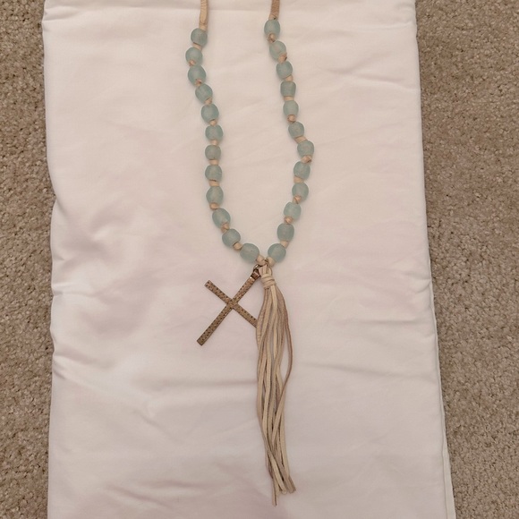 NWT Blessings in Disguise Sea Glass Deerskin Cross Necklace - Picture 2 of 4